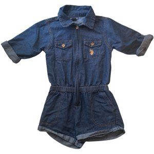 U.S. POLO ASSN kids denim short sleeve zip up jumper Jumpsuit Romper